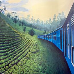 Peinture, Le train bleu (diptyque, 1/2), Matthieu Delfini