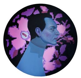 Gemälde, Profile Portrait of a Man on Floral Background - Exchange Currency nº2, Natasha Lelenco