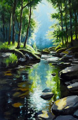Gemälde, The forest river, Serghei Ghetiu