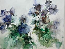 Peinture, Green and Purple Flowers, Shirley Padureanu