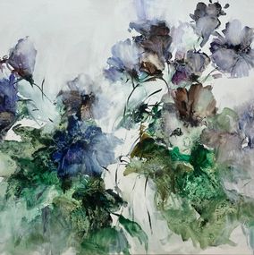 Gemälde, Green and Purple Flowers, Shirley Padureanu