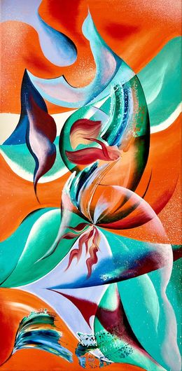 Gemälde, Orange Turquoise Abstract Rhpasody, Sandrine Langlade