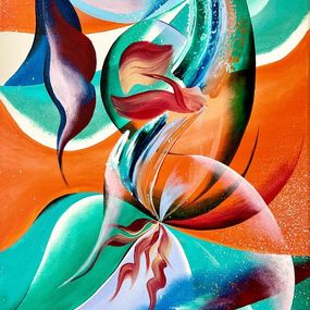Painting, Orange Turquoise Abstract Rhpasody, Sandrine Langlade