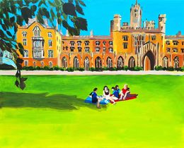 Gemälde, Picnic at st johns college cambridge, Valerie Le Meur