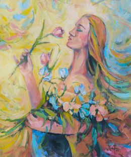 Gemälde, Painting of Woman with Flowers, Julia Ruf