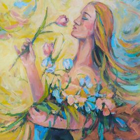 Gemälde, Painting of Woman with Flowers, Julia Ruf