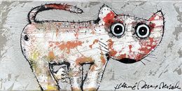 Painting, Chat sur gris, Hervé Maury