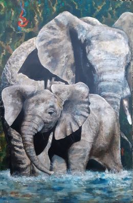 Gemälde, Éléphants, Nicole Lavigne