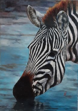 Painting, Zèbre se désaltérant, Nicole Lavigne