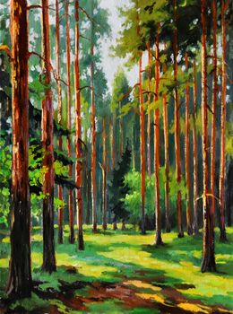 Peinture, A sunny day in the pine forest, Serghei Ghetiu