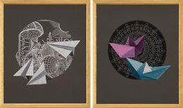 Painting, El Mago, and Náufragos inminentes Diptych. Textile Art, Ana Seggiaro