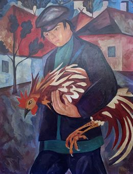 Peinture, Man with a rooster, Viktor Konotopsky