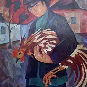 Peinture, Man with a rooster, Viktor Konotopsky