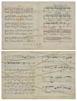 Gemälde, Untitled Diptych, Hand Embroidery on paper. From the series Partituras, Ana Seggiaro