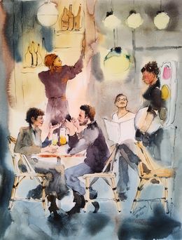 Gemälde, Café de Paris 1/ Série Vie Citadine, Nadia Bodnar
