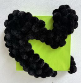 Sculpture, Textured Neon Heart – Bold 3D Mixed Media Artwork with Faux Fur on Canvas, Victo
