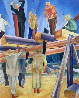 Peinture, At a construction site - (based on Alexandr Bogomazov), Viktor Konotopsky