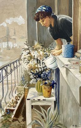 Gemälde, On the balcony - (based on Yuri Pimenov), Viktor Konotopsky