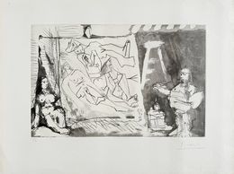 Drucke, Peintre et sa toile avec modèle assis, Pablo Picasso