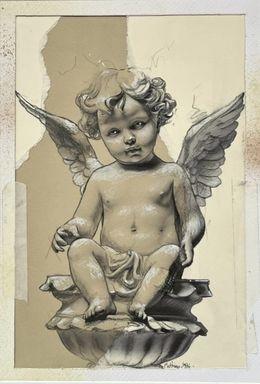 Dessin, L'ange sur collage, Mathieu 1976