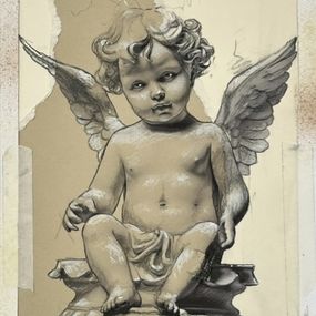 Dessin, L'ange sur collage, Mathieu 1976