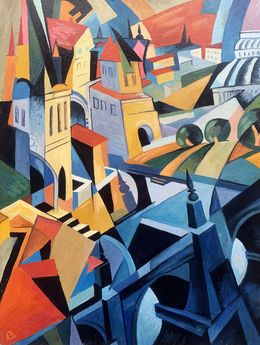 Peinture, City life - (based on paintings by Alexandra Exter), Viktor Konotopsky