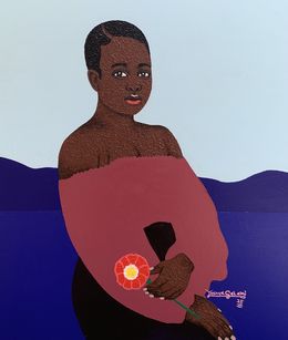 Peinture, Who Deserves My Flower Most - 21st Century Contemporary, Figurative, Modern Women, Joshua Salami