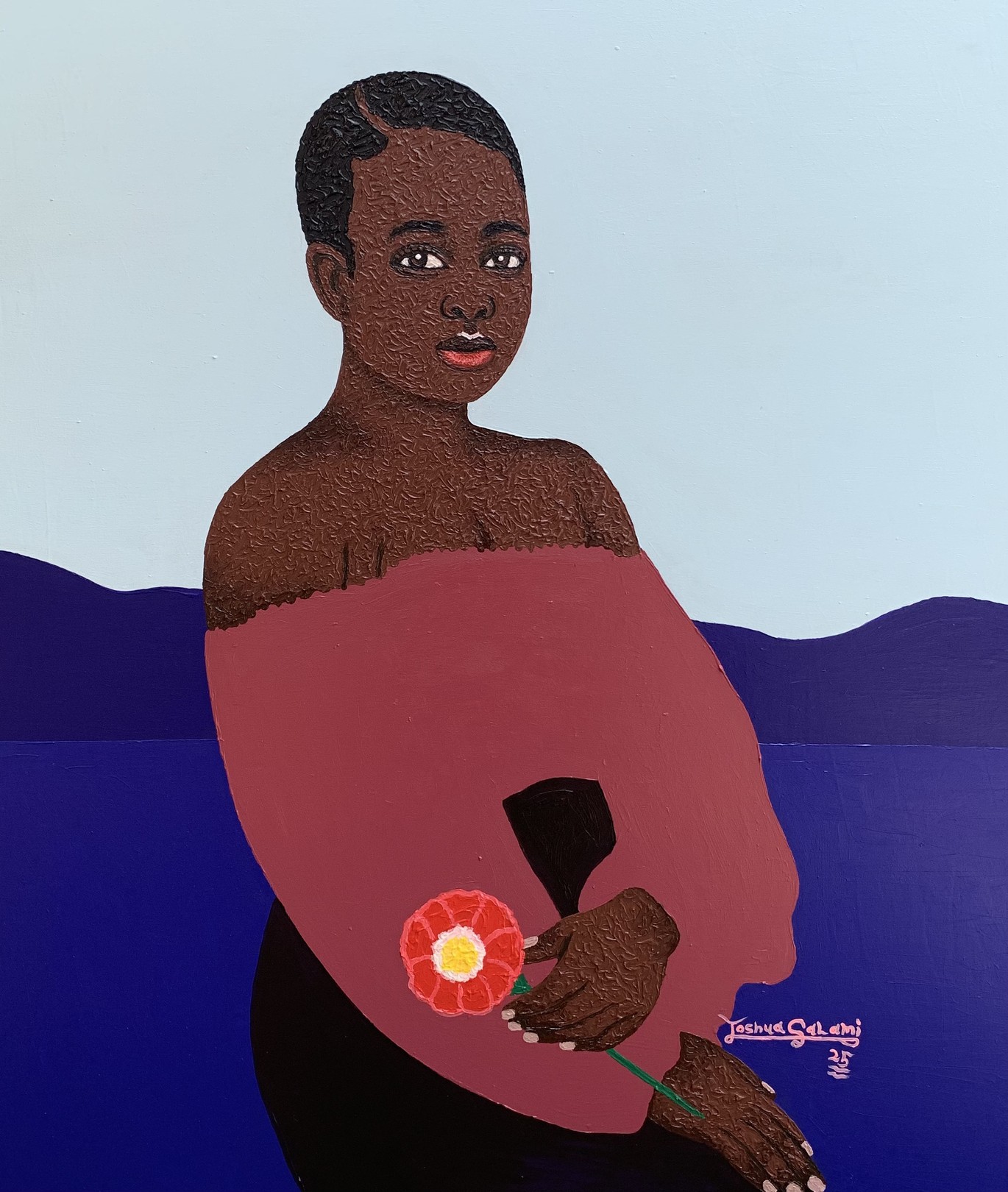 Joshua Salami, Who Deserves My Flower Most - 21st Century Contemporary, Figurative, Modern Women Joshua Salami, Who Deserves My Flower Most - 21st Century Contemporary, Figurative, Modern Women
