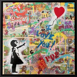 Peinture, Girl with the Balloon x StreetArt x I love You, Koen Betjes