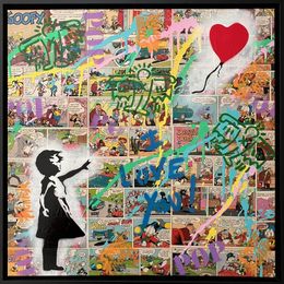Peinture, Girl with the Balloon x StreetArt x Haring - I Love you, Koen Betjes