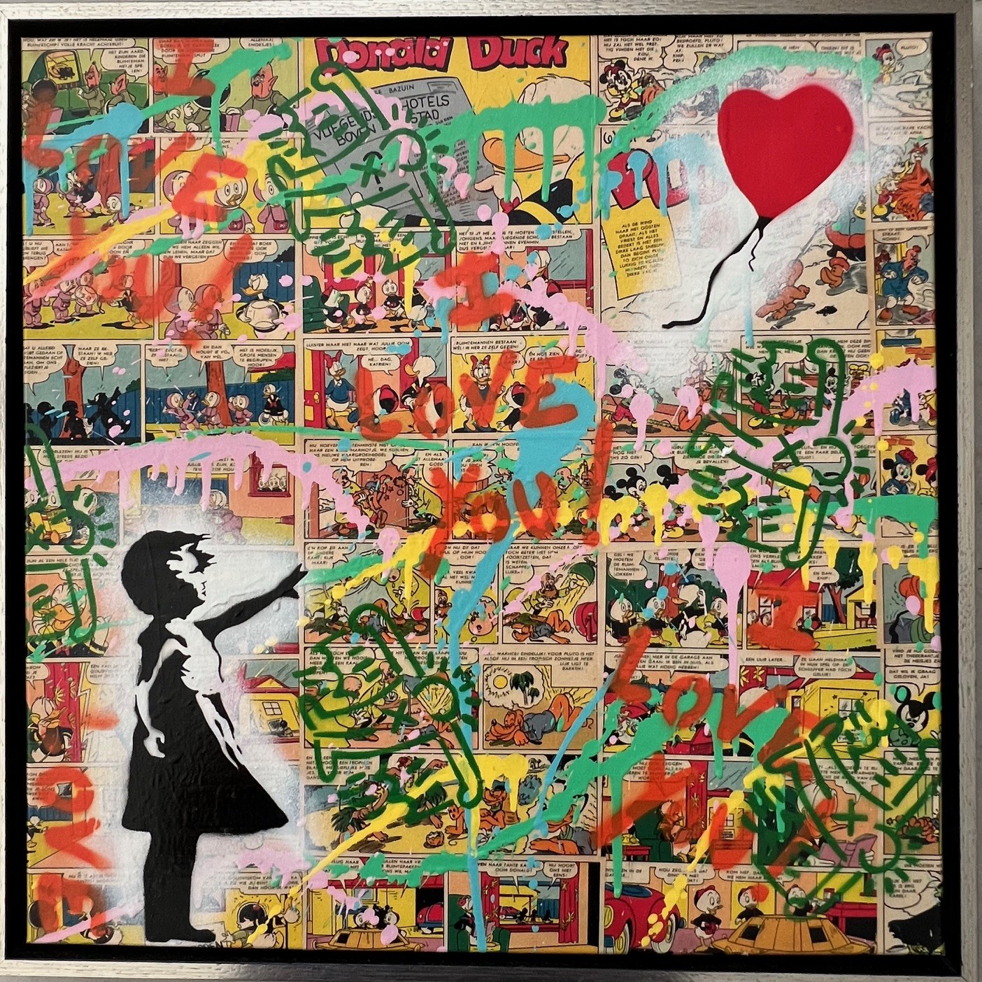 Koen Betjes, Girl with the Balloon x StreetArt x Haring - I Love you (Gold) Koen Betjes, Girl with the Balloon x StreetArt x Haring - I Love you (Gold)
