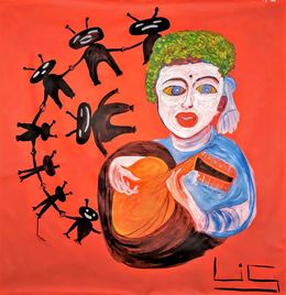 Painting, Lute Player and 9 Little Indians, Serge Lis Eliseev