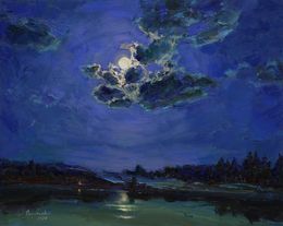 Gemälde, Moon over the lake, Alisa Onipchenko-Cherniakovska