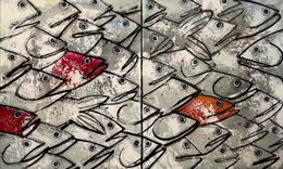 Gemälde, Banc poissons diptyque, Hervé Maury