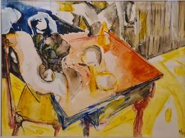 Peinture, Mid 20th Century Large Paris School Watercolour of a Tablescape, Roger Decaux