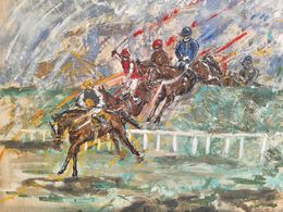Gemälde, Grand steeple Paris horseracing hippique chevaux horses obstacle Gran diose, Kalh Art Kalley