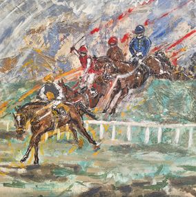 Painting, Grand steeple Paris horseracing hippique chevaux horses obstacle Gran diose, Kalh Art Kalley