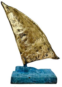 Sculpture, Le petit voilier bleu turquoise et or... (Esprit voile), Olivier Messas