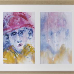 Gemälde, Les visages - Portrait en diptyque et Abstraction colorée, Kristof