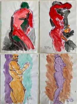 Fine Art Drawings, Duchándome Nude, Series. Set of 4, Celso Castro