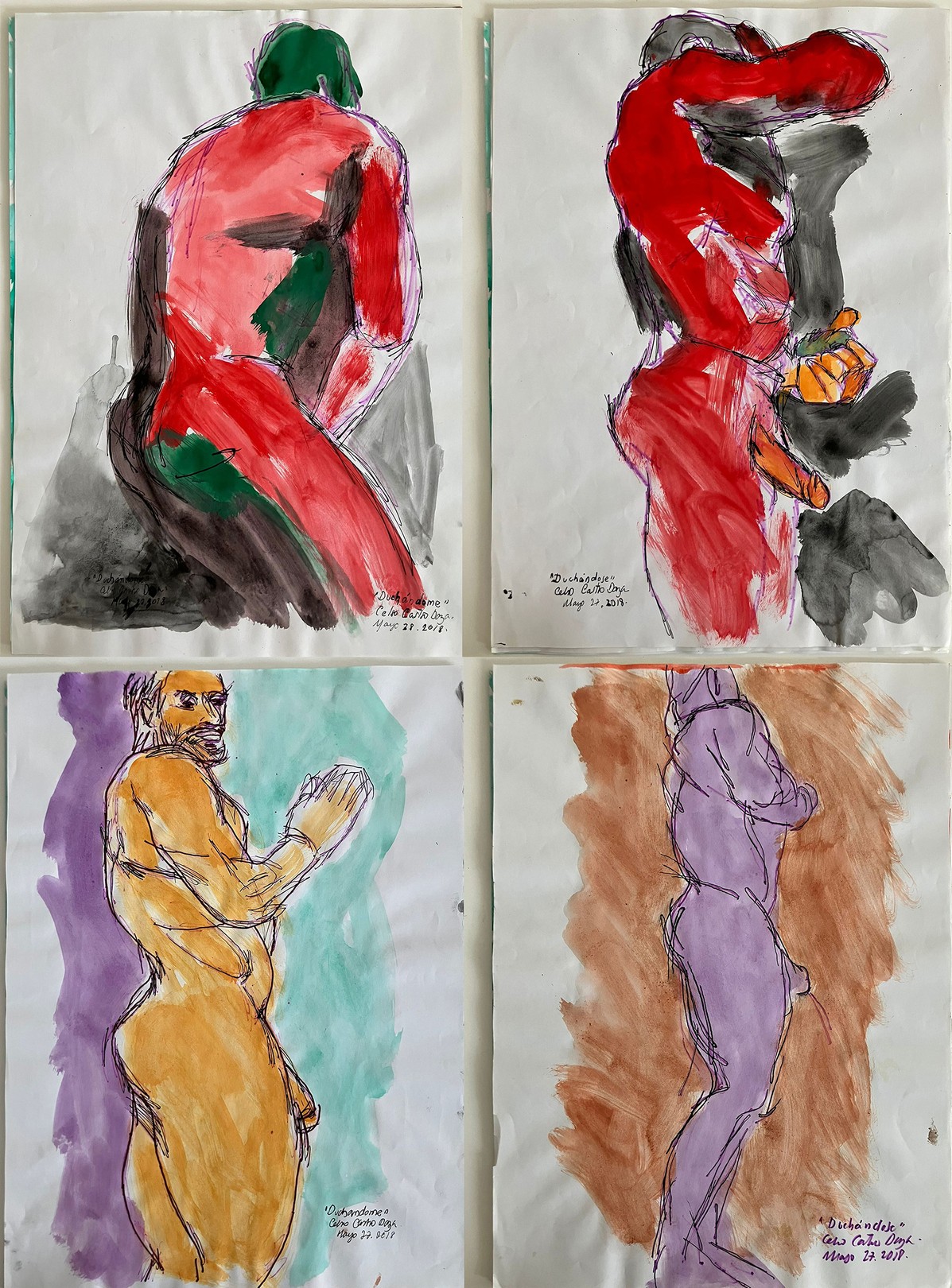Celso Castro, Duchándome Nude, Series. Set of 4 Celso Castro, Duchándome Nude, Series. Set of 4