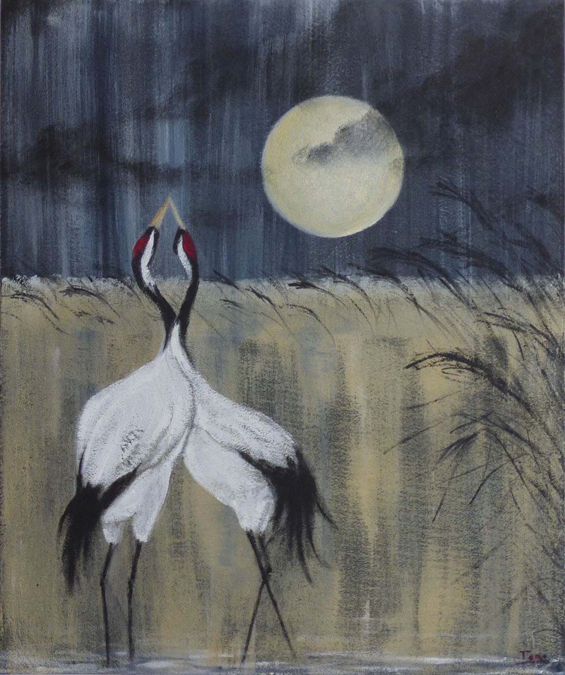 Peggy Cardoso, Deux grues enlacées sous la lune Peggy Cardoso, Deux grues enlacées sous la lune