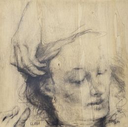 Dessin, #5 Clara - Série: Woman on wood, portrait de femme, Affagard