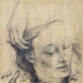 Dessin, #5 Clara - Série: Woman on wood, portrait de femme, Affagard