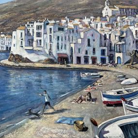 Pintura, Platja, nen i barca a Cadaqués, Ramon Moscardó