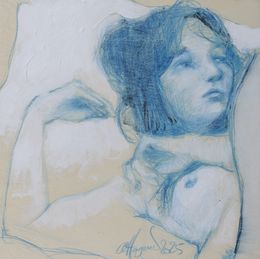 Dessin, #38 Vilidian - Série: Woman on wood, portrait de femme, Affagard
