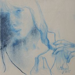 Dessin, #37 Lina - Série: Woman on wood, portrait de femme, Affagard