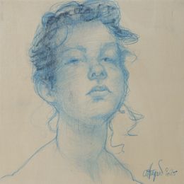 Dessin, #36 Sekinue - Série: Woman on wood, portrait de femme, Affagard