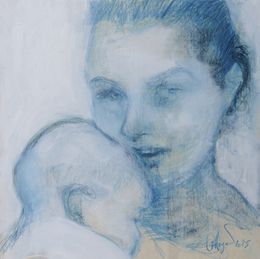 Dessin, #35 Lisa - Série: Woman on wood, portrait de femme, Affagard