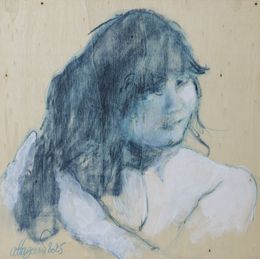 Dessin, #34 Vilidian - Série: Woman on wood, portrait de femme, Affagard